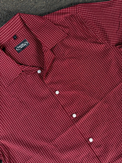 Red checks cropped boxy shirt