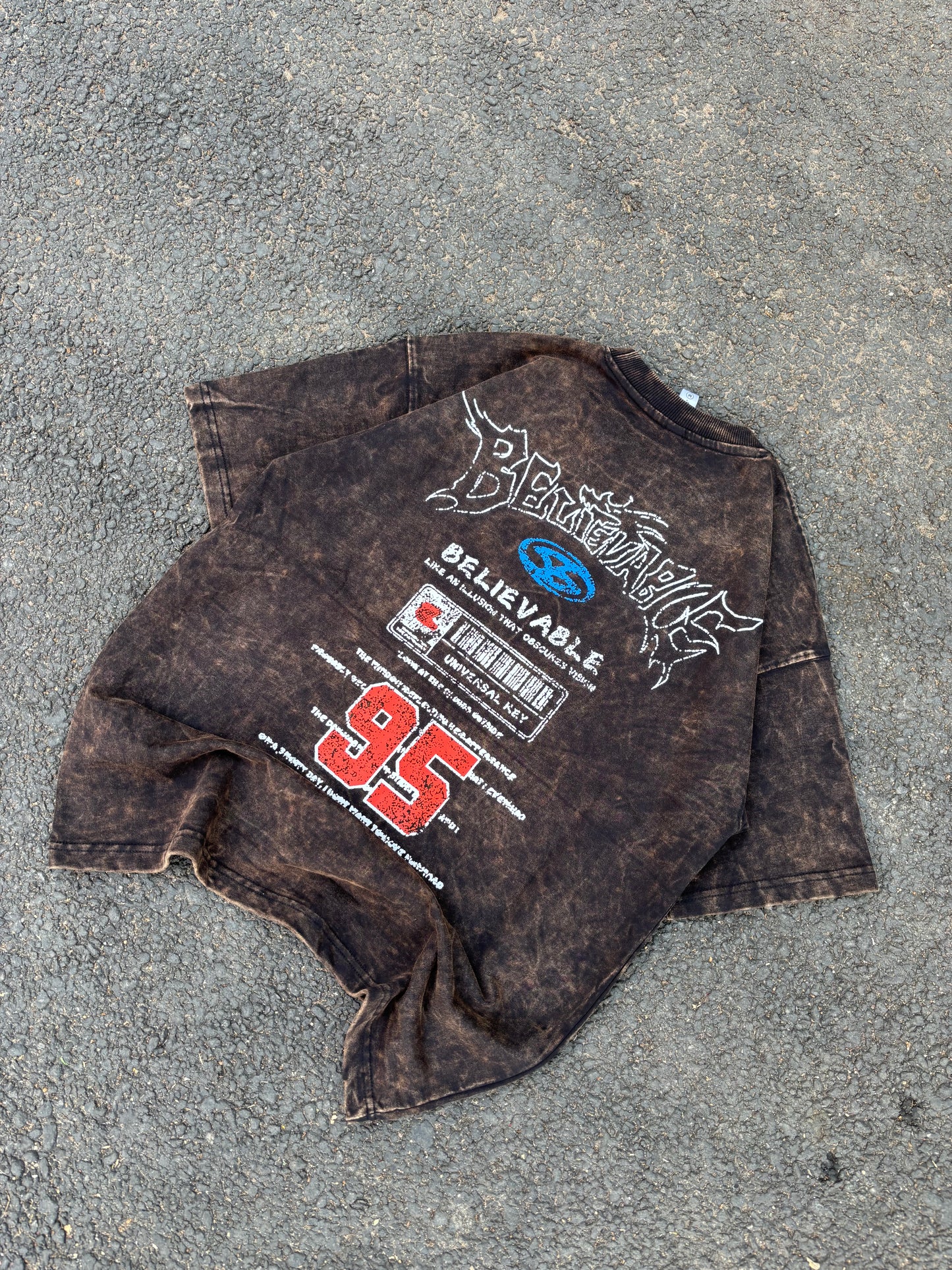 Believable brown acid wash oversized tee