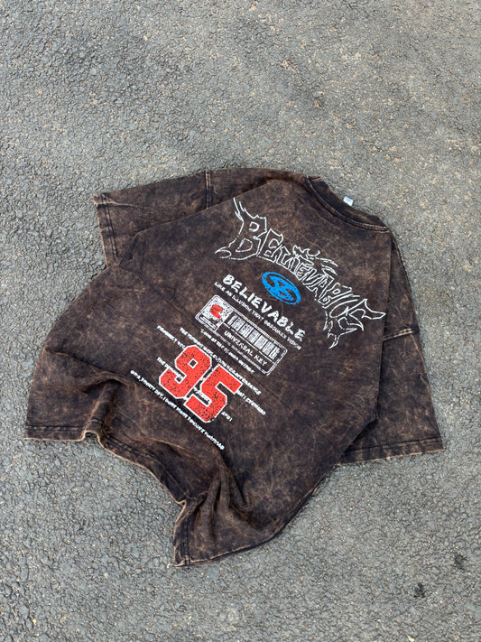 Believable brown acid wash oversized tee