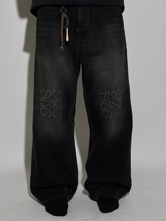 Black embroidered baggy pants