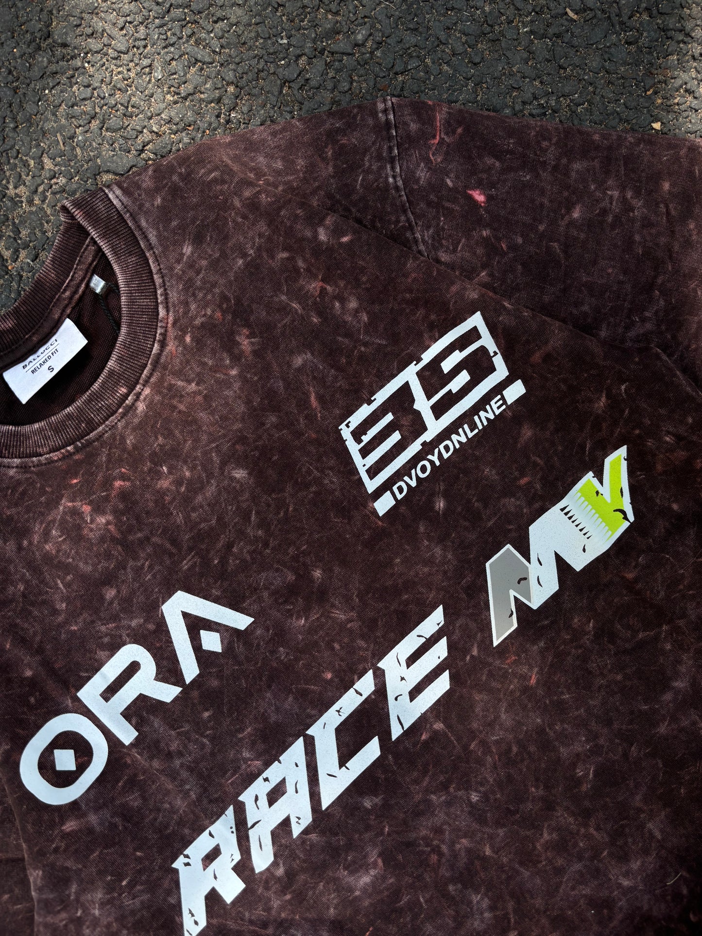 Race brown acid wash oversized tee