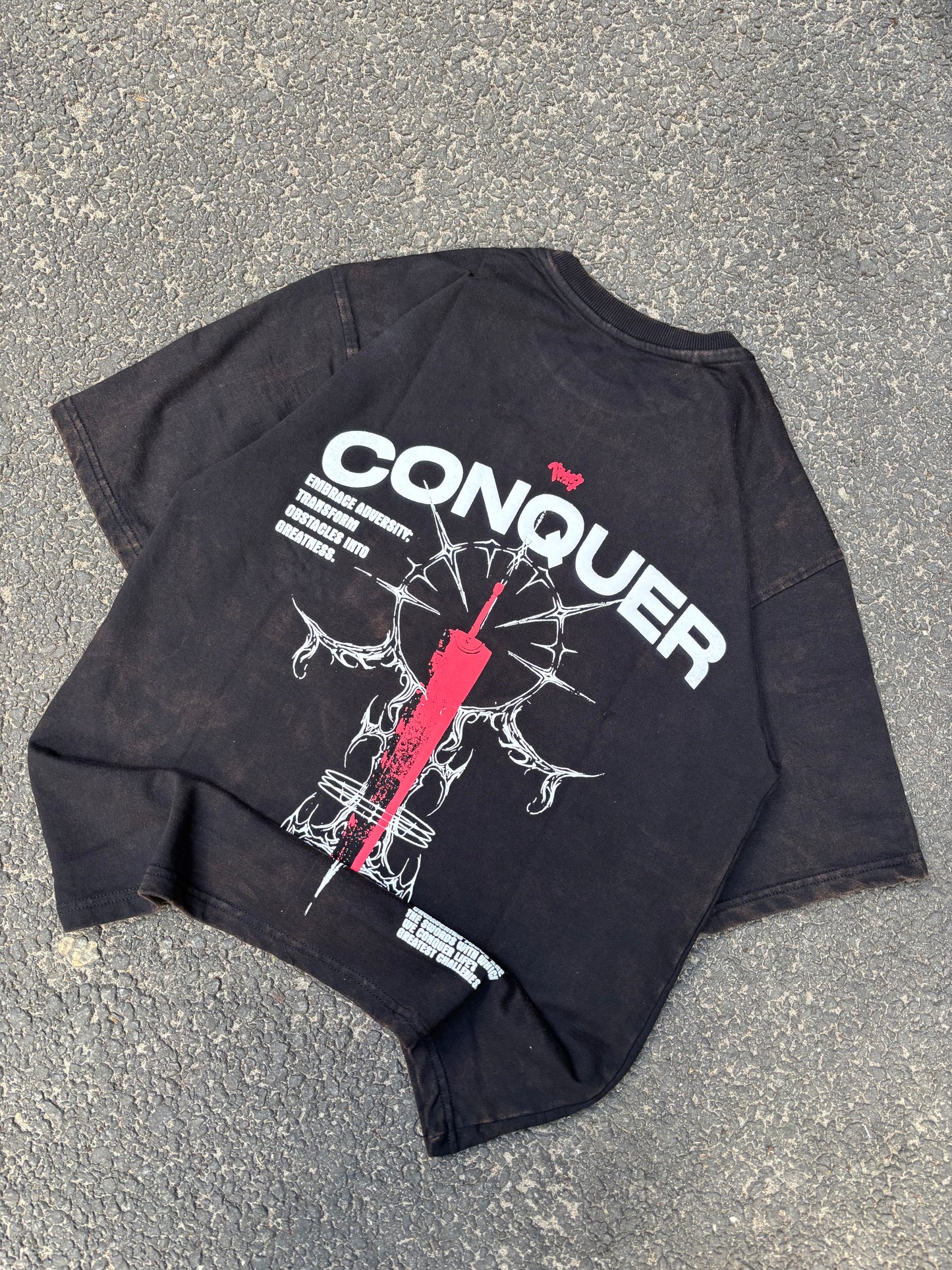 Conquer acid wash oversized tee