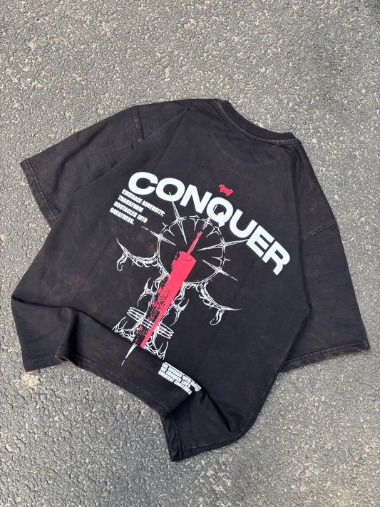 Conquer acid wash oversized tee