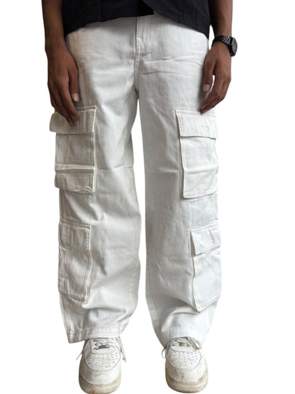 White baggy premium cotton cargos