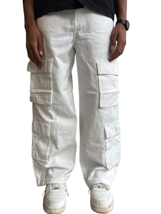 White baggy premium cotton cargos