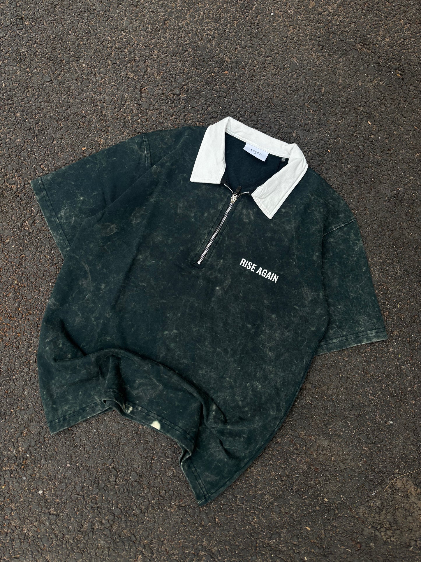 Dark green acid wash oversized polo tee
