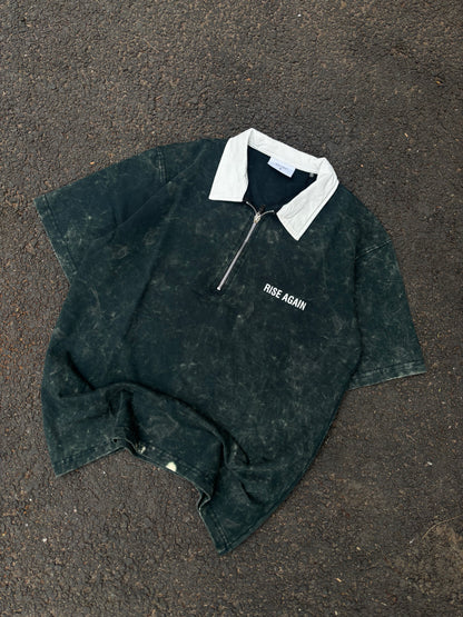 Dark green acid wash oversized polo tee