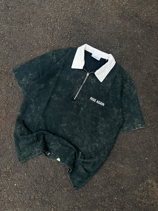Dark green acid wash oversized polo tee