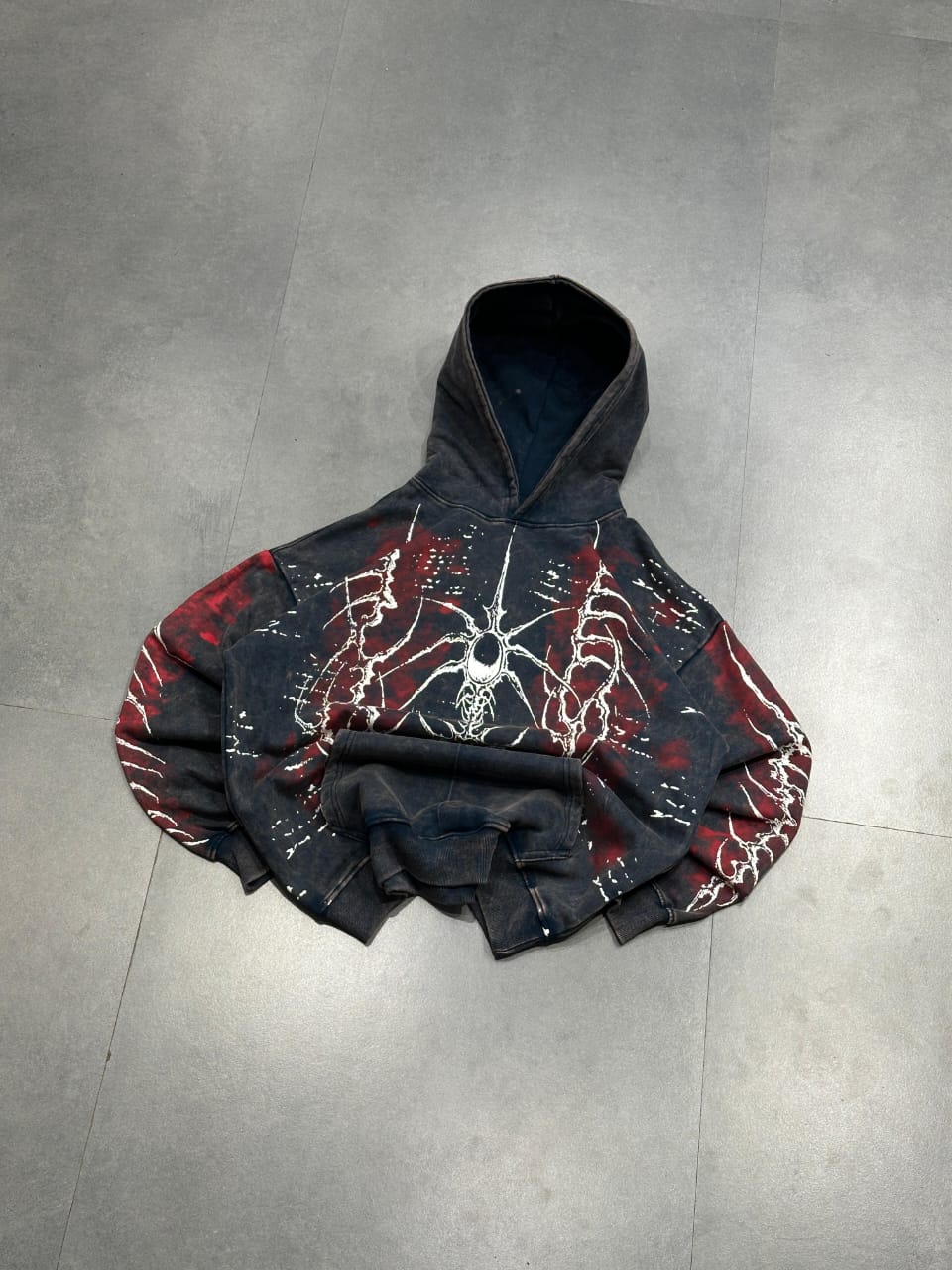 Skeletal acid wash hoodie