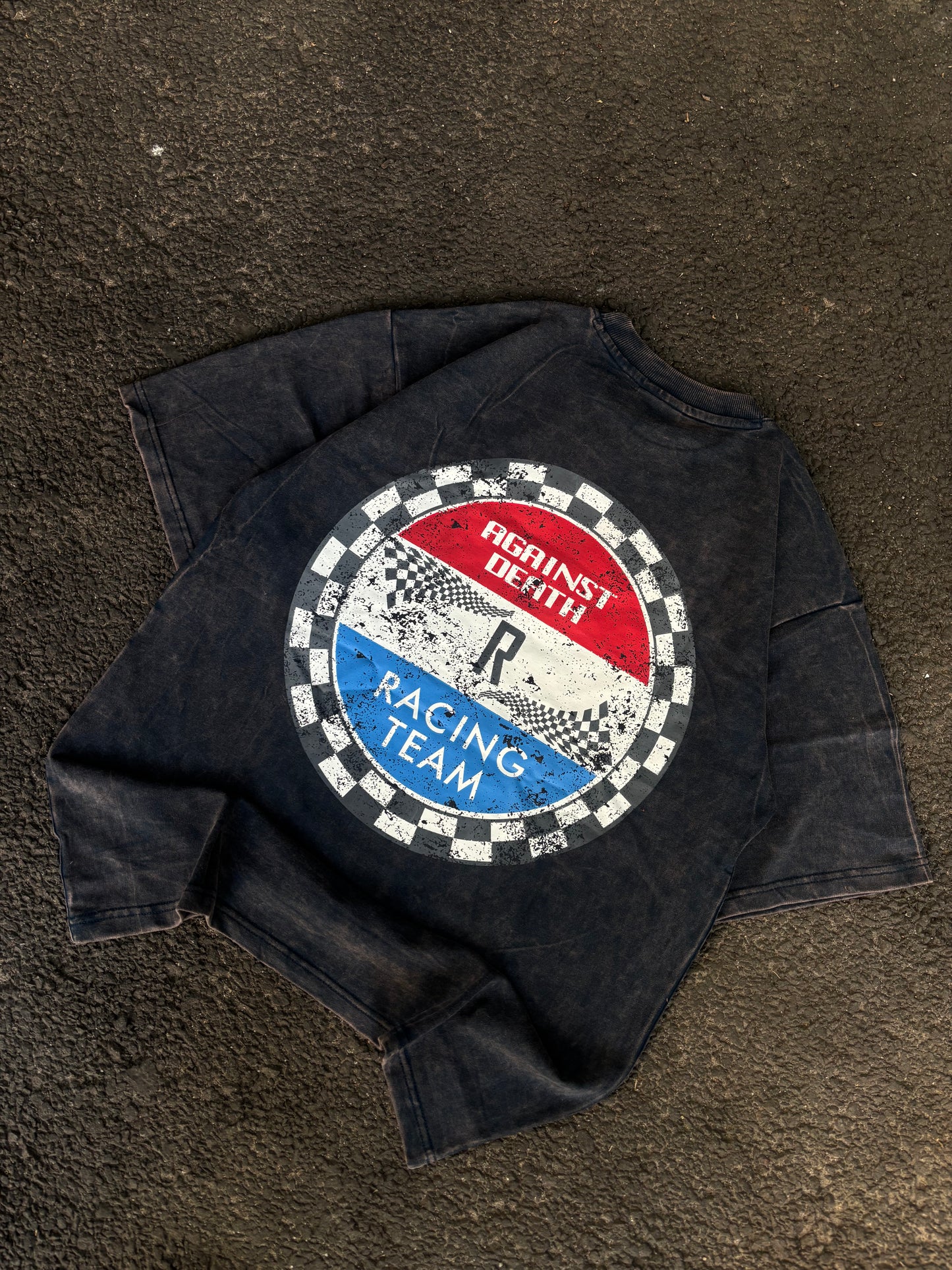 Against death acid wash oversized tee
