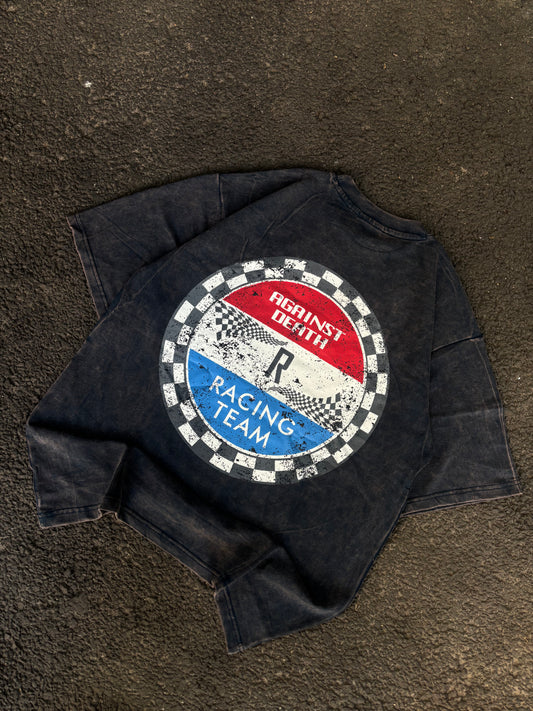 Against death acid wash oversized tee