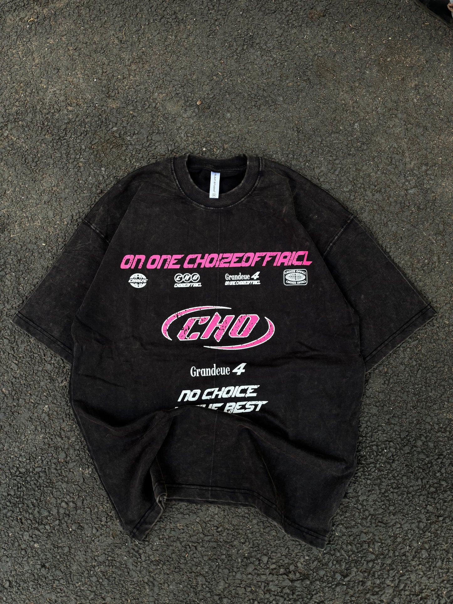 Cho acid wash black oversized tee