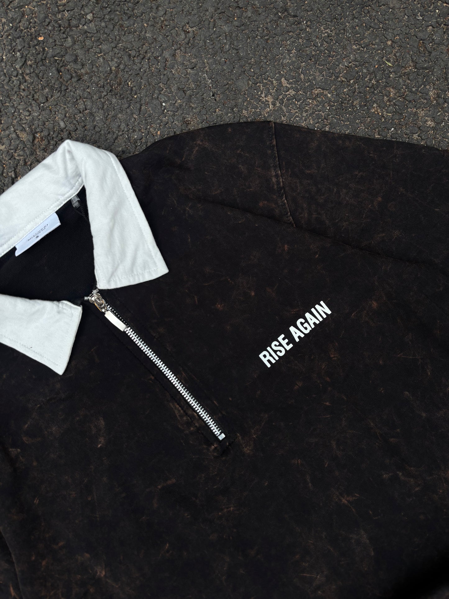 Dark brown acid wash oversized polo