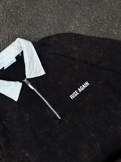 Dark brown acid wash oversized polo