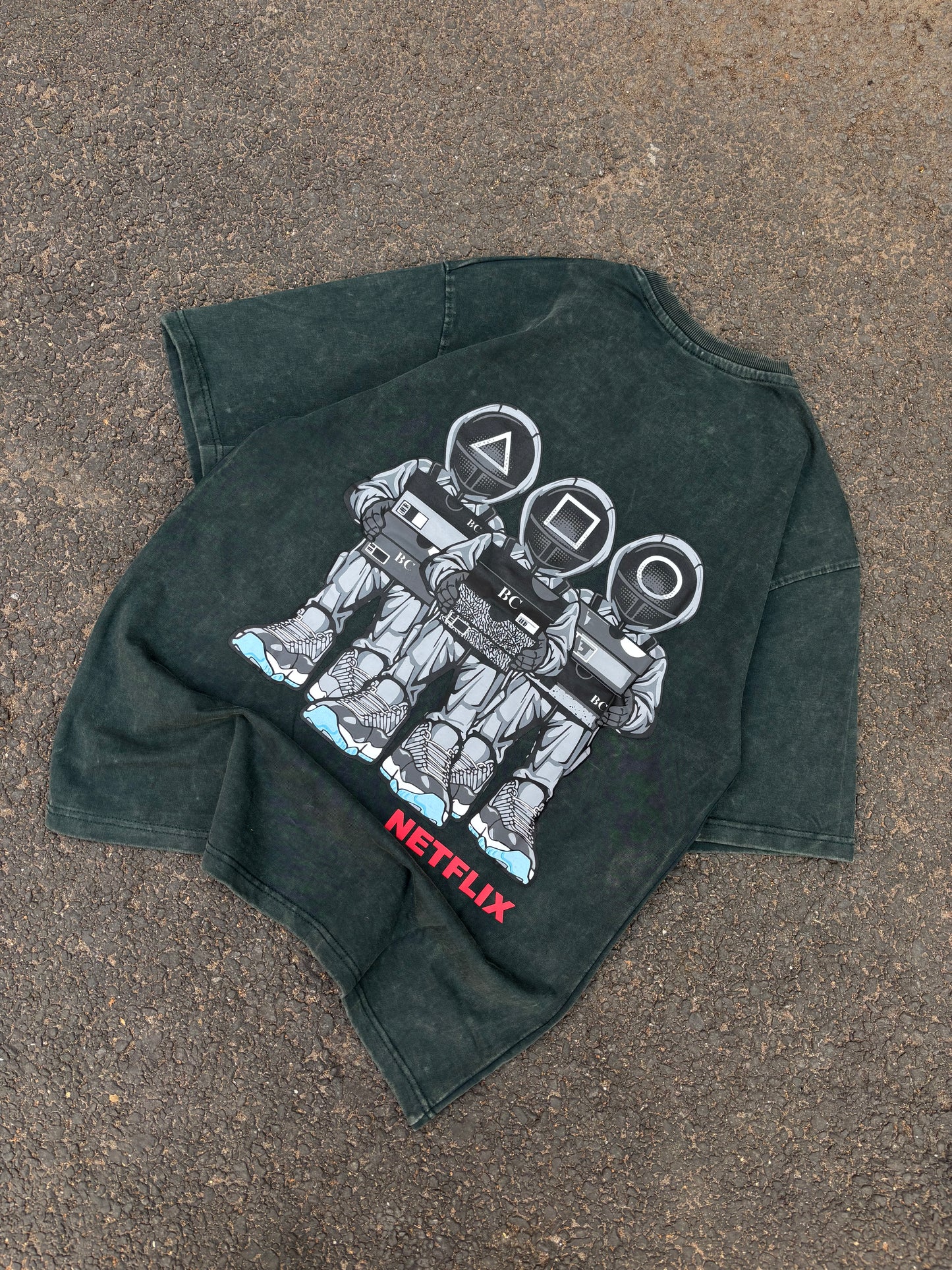 Netflix green acid wash oversized tee