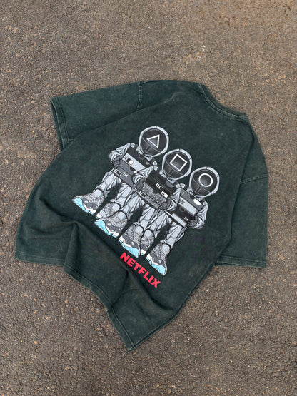 Netflix green acid wash oversized tee