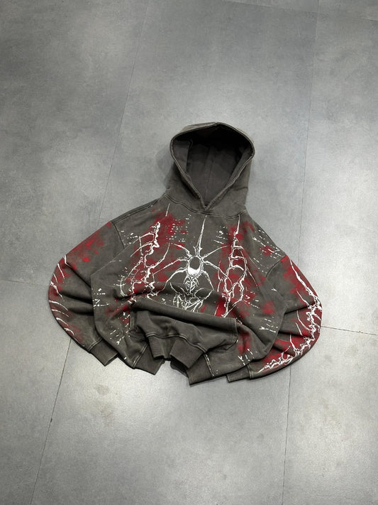 Skeletal acid wash grey hoodie