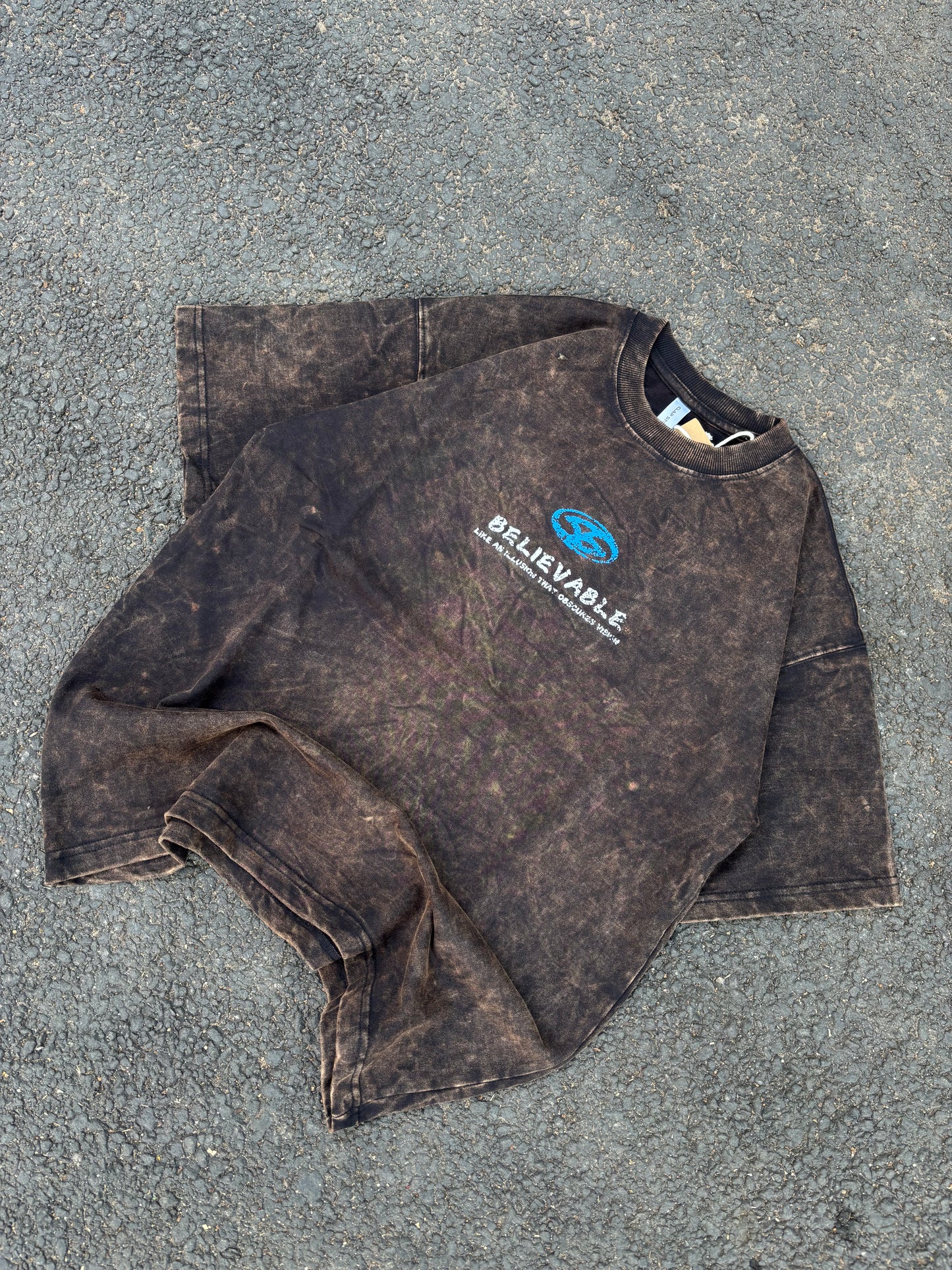Believable brown acid wash oversized tee