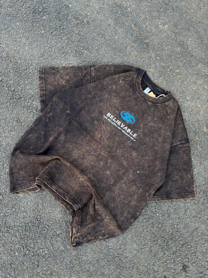 Believable brown acid wash oversized tee