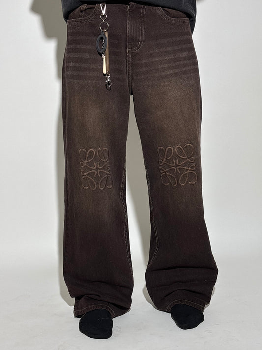 Brown embroidered baggy oamts