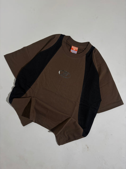 Brown mesh oversized tee