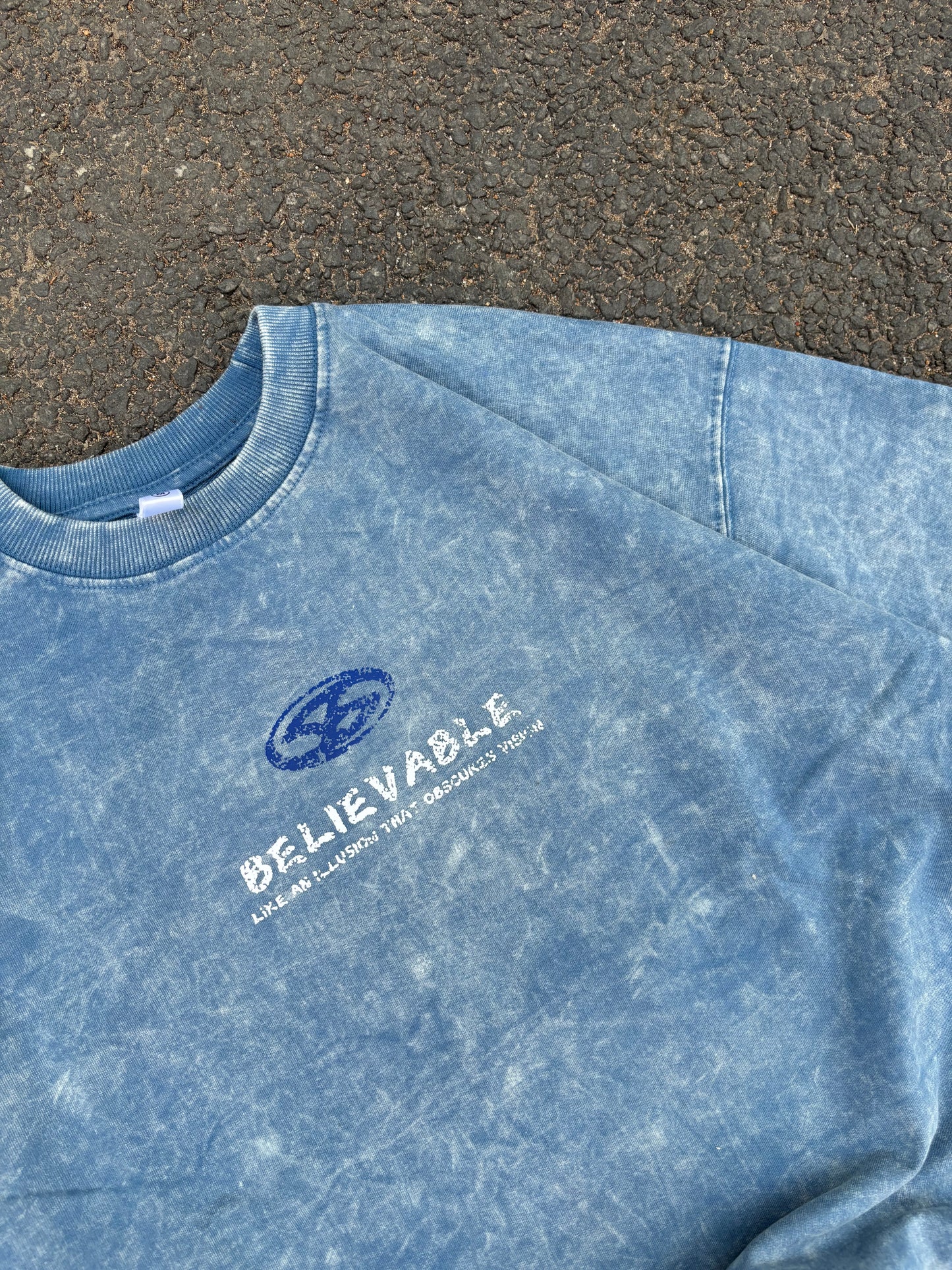 Believable blue acid wash oversized tee
