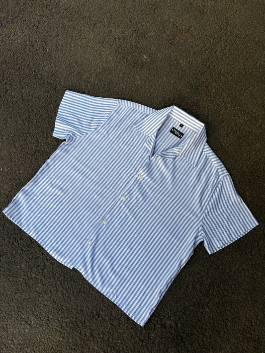 Blue striped cropped boxy shirt