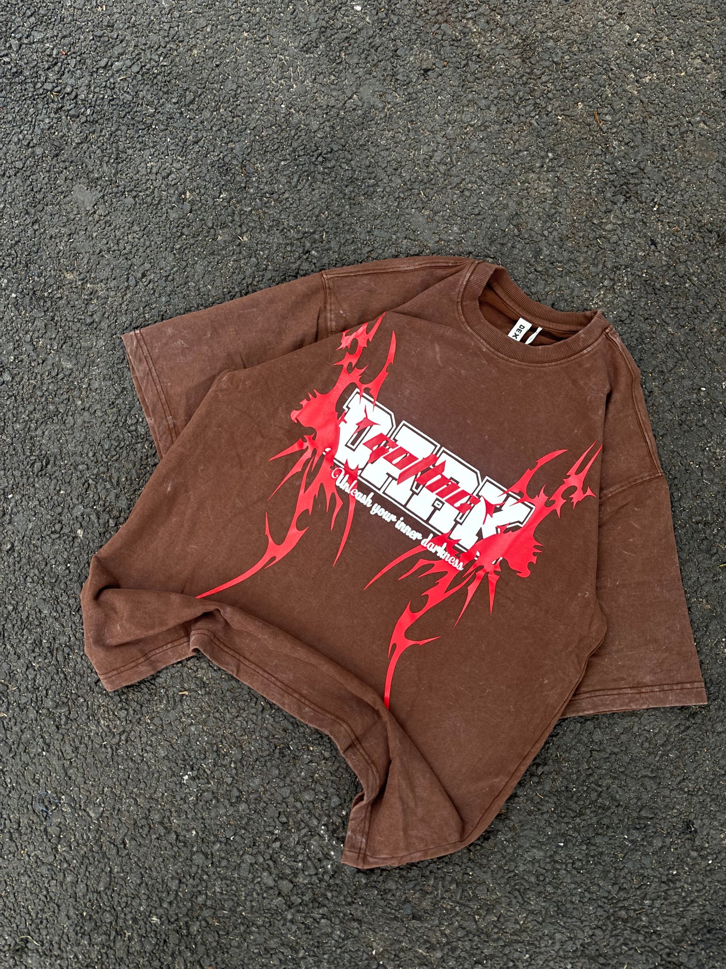 Dark brown acid wash oversized tee