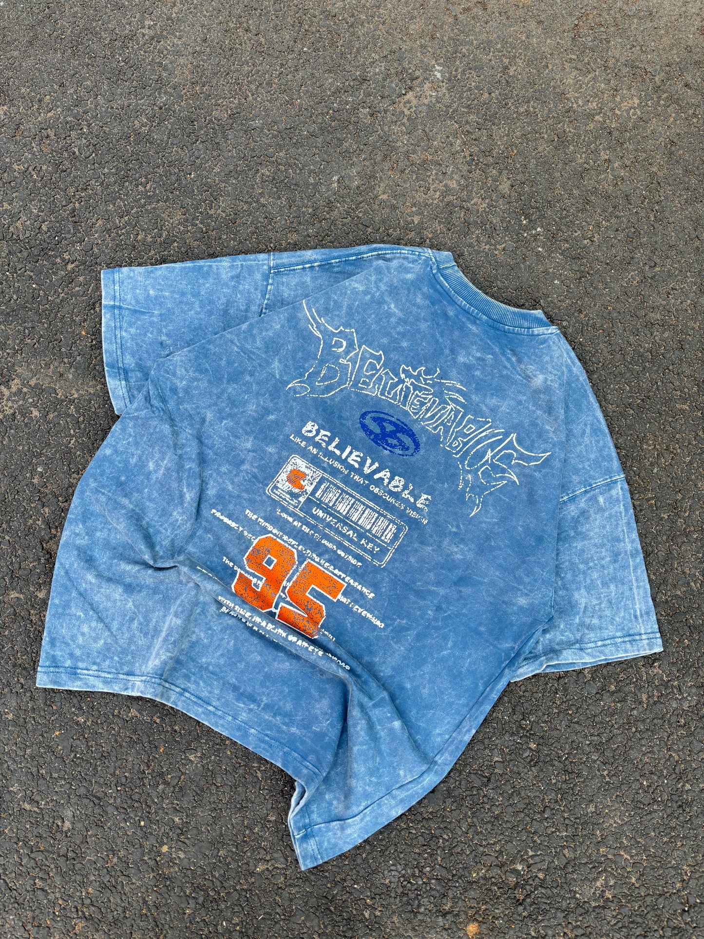 Believable blue acid wash oversized tee