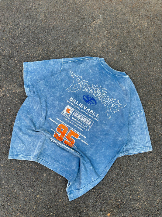 Believable blue acid wash oversized tee
