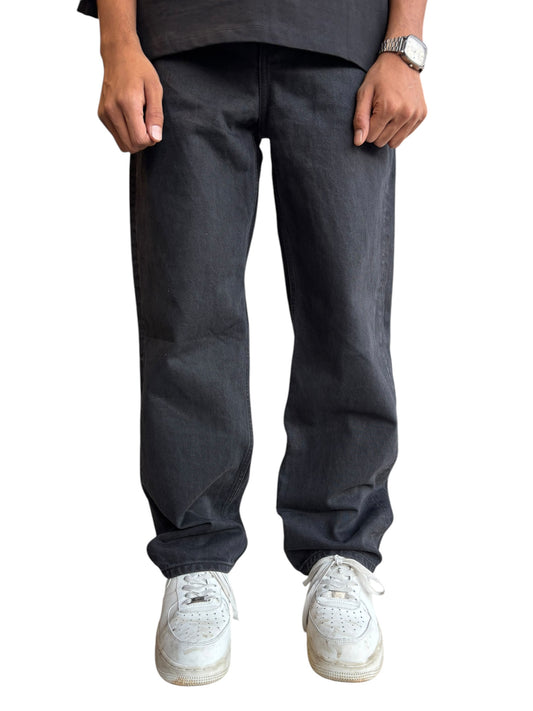 Black washed straight fit pants