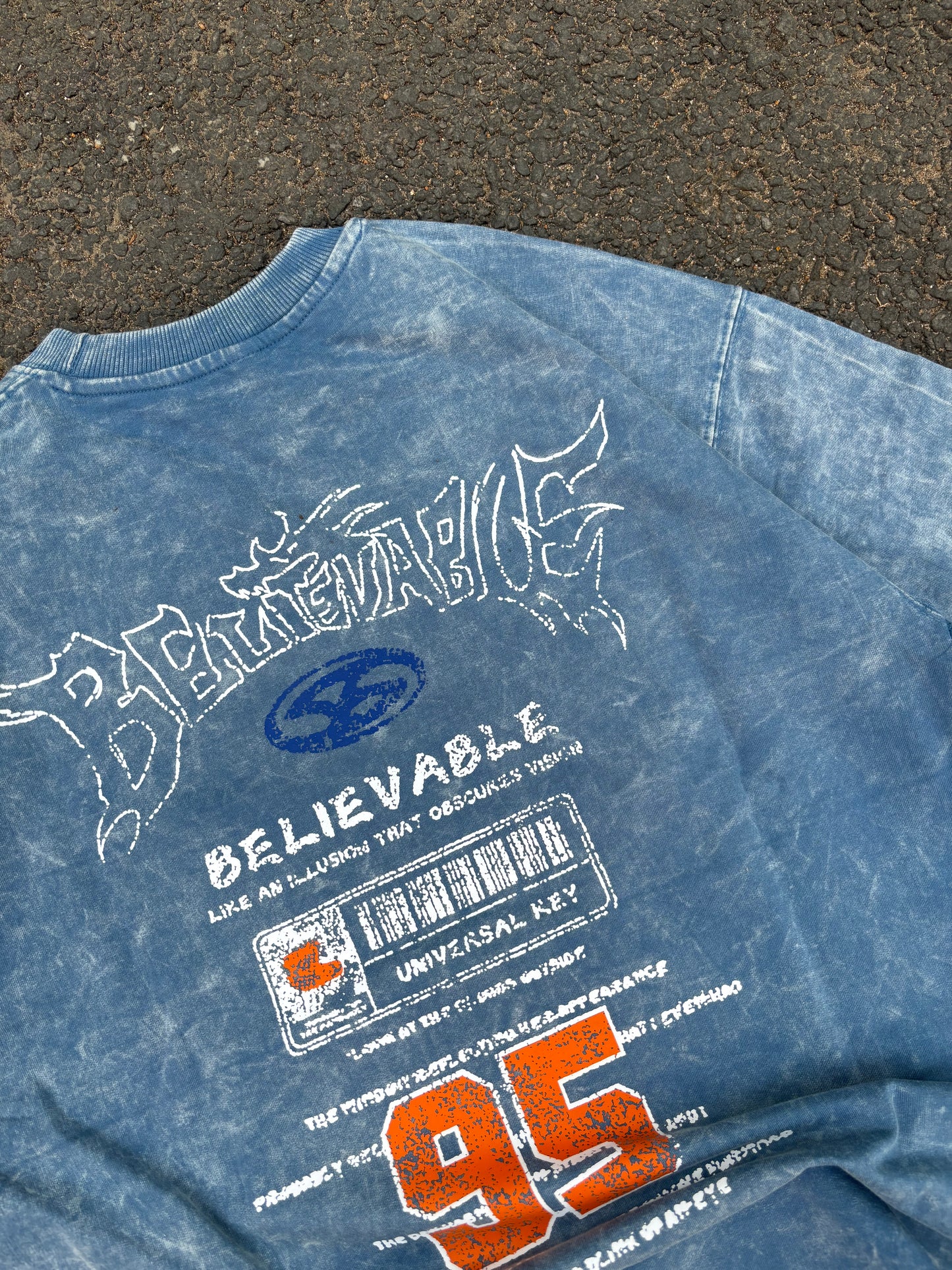 Believable blue acid wash oversized tee