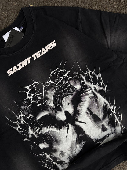 Saint tears B/W acid wash oversized tee