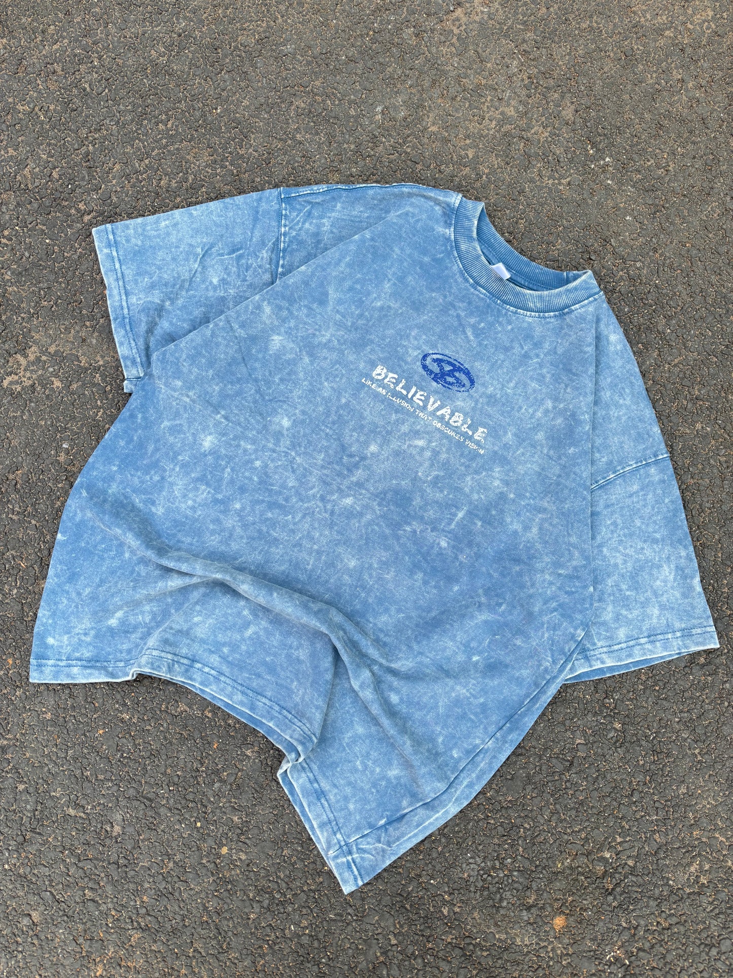 Believable blue acid wash oversized tee