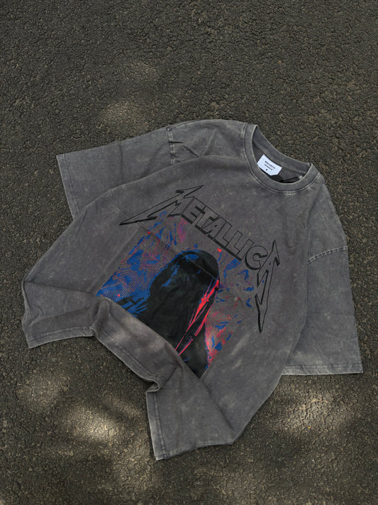 Metallica grey acid wash oversized tee