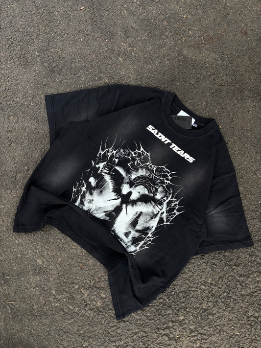 Saint tears B/W acid wash oversized tee