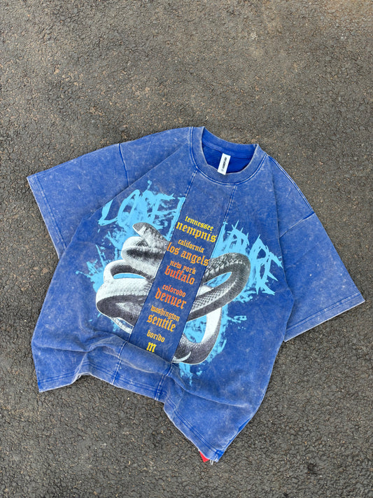 Snake blue acid wash oversized tee