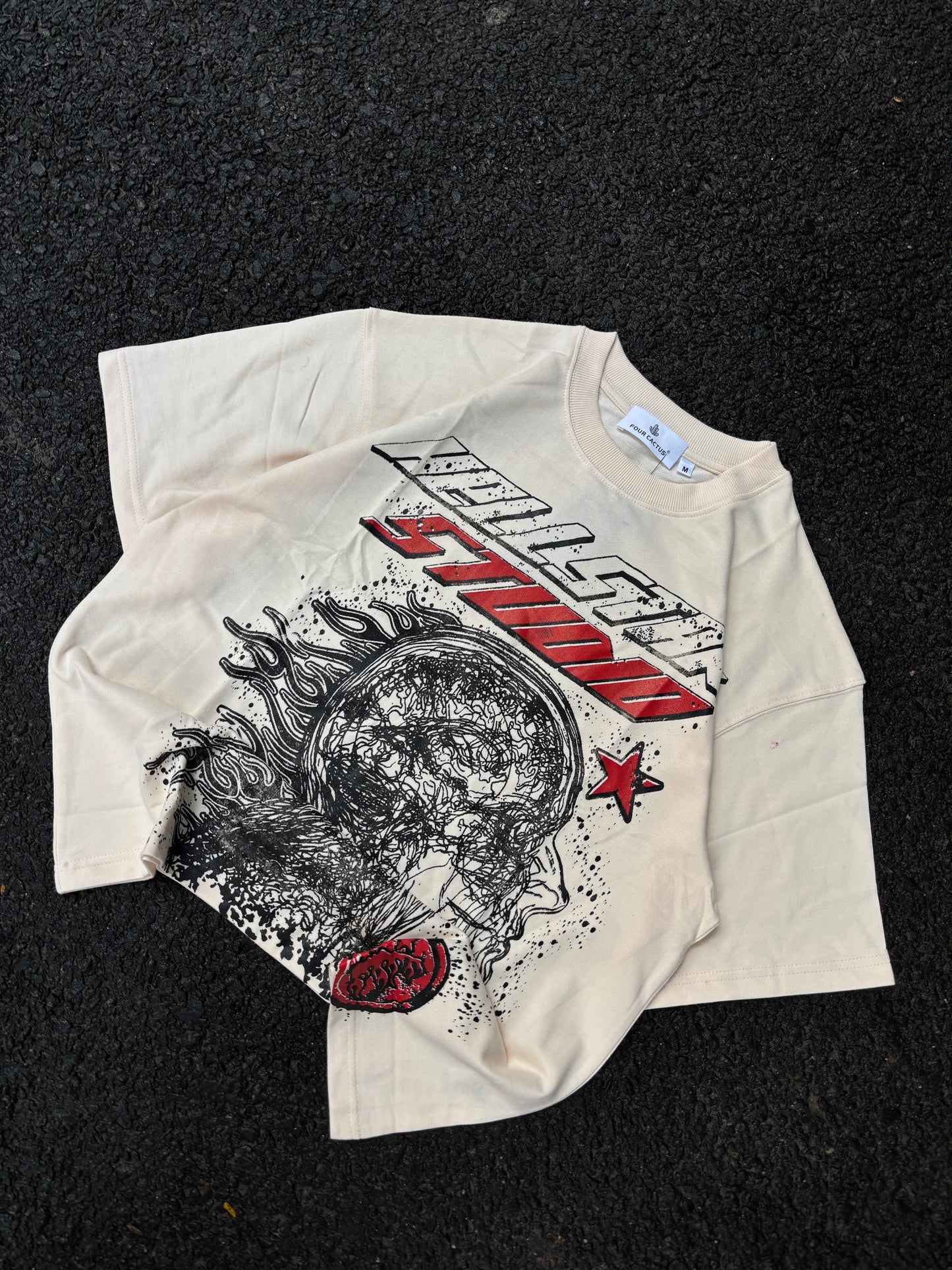No action beige oversized tee