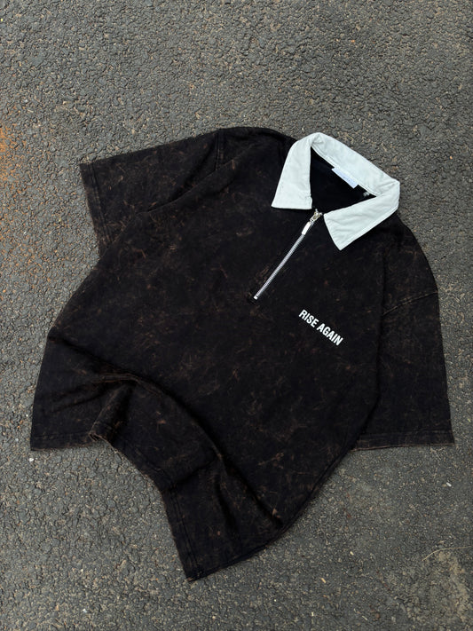 Dark brown acid wash oversized polo