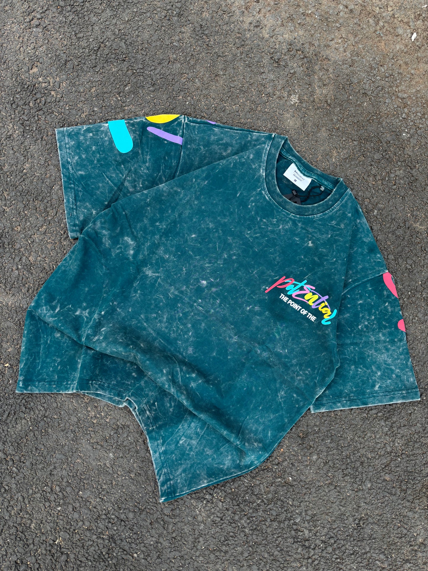 Direction green acid wash oversized tee