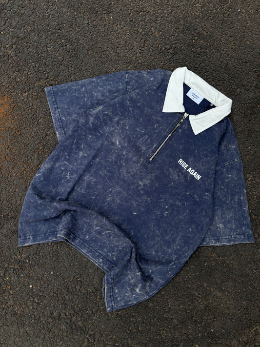 Blue acid wash oversized polo tees
