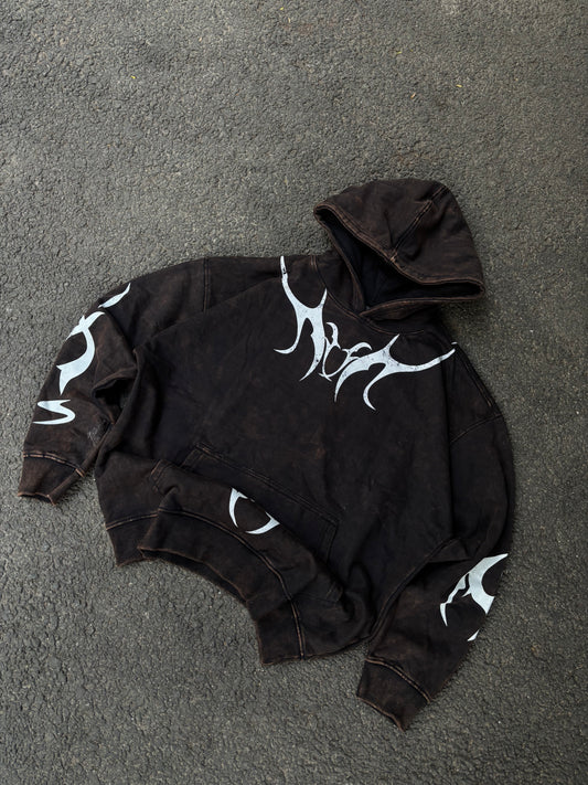 Spike black acid wash hoodie