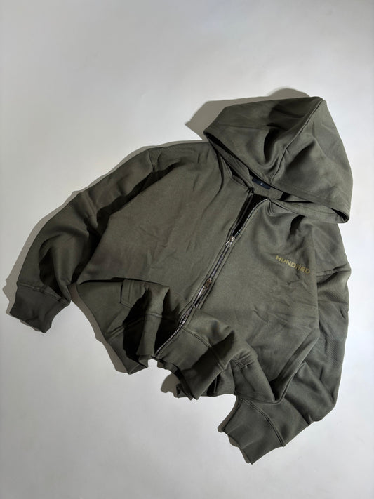 Olive green double zip up hoodie