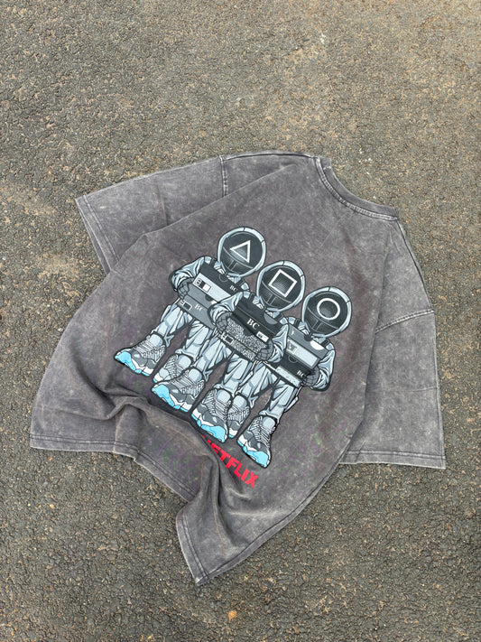Netflix grey acid wash oversized tee