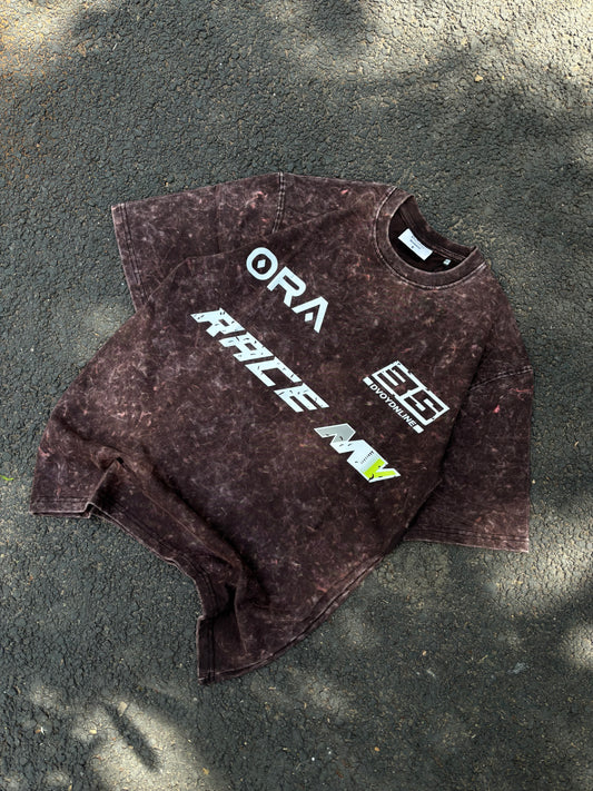 Race brown acid wash oversized tee