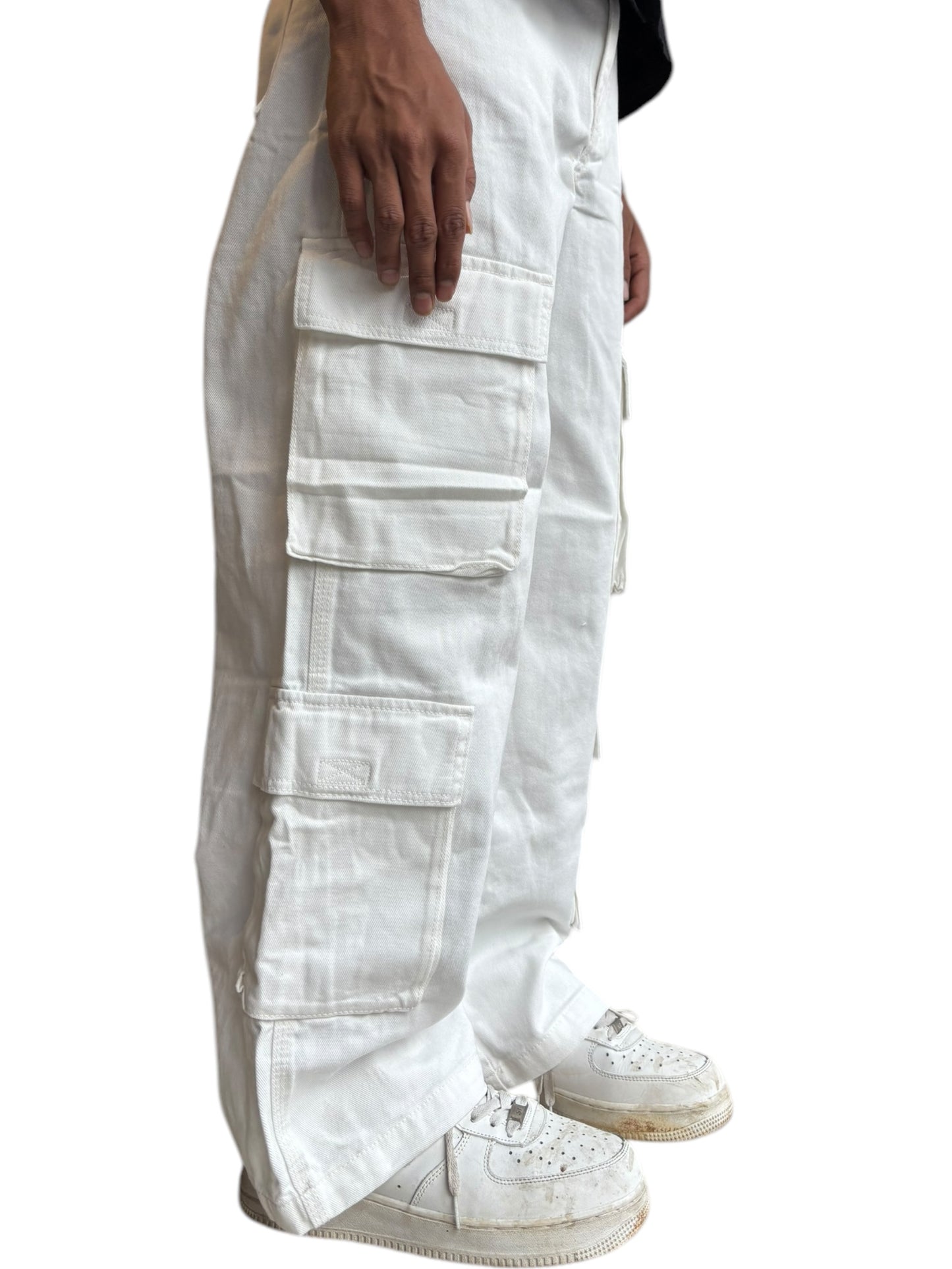 White baggy premium cotton cargos