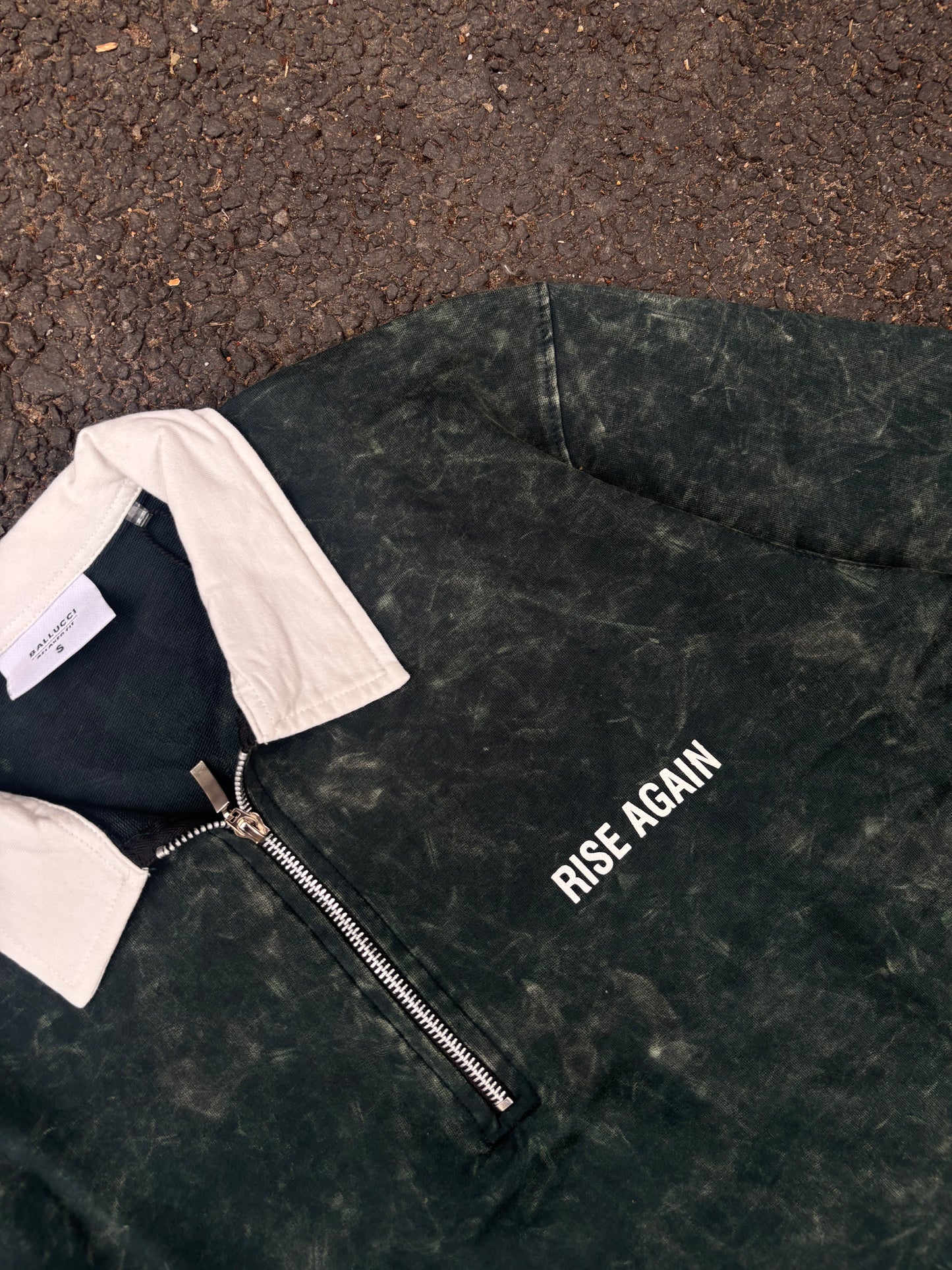 Dark green acid wash oversized polo tee