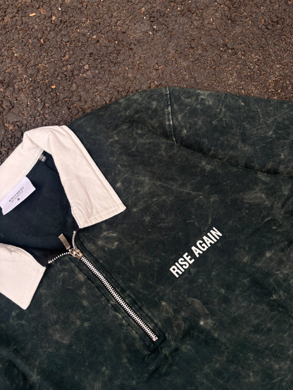 Dark green acid wash oversized polo tee
