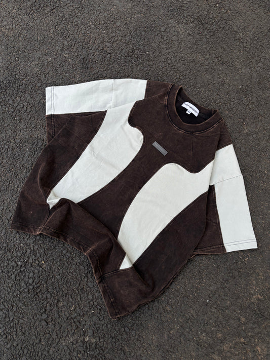 Patchwork acid wash oversized tee