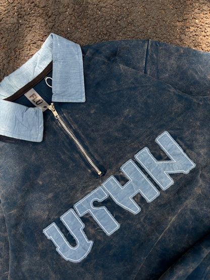 Uthn blue acid wash polo oversized tee